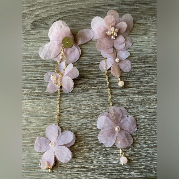 Pink flower drop earrings M198 - Picture 4 of 5